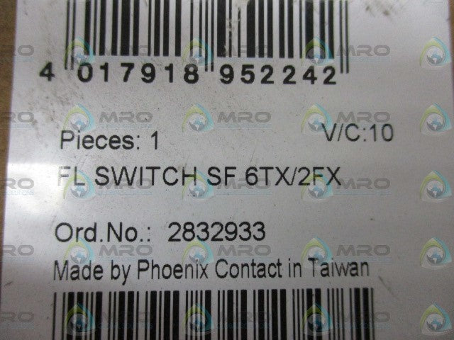 PHOENIX CONTACT FLSWITCHSF6TX/2FX 2832933 ETHERNET SWITCH * FACTORY SEALED *