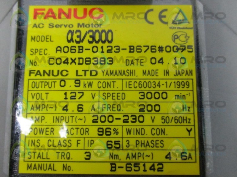 FANUC A06B-0123-B676#0075 AC SERVO MOTOR  NSMP