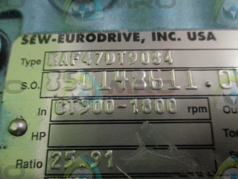 SEW-EURODRIVE KAF47DT90S4 MOTOR 1800 RPM 25.91:1  UNMP