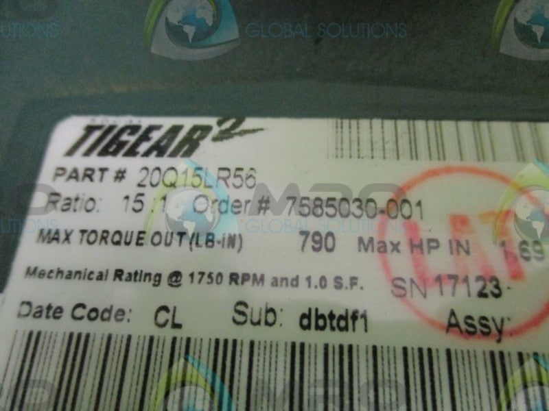 DODGE TIGEAR 2 20Q15LR56 GEAR REDUCER RATIO: 15:1  NSNP