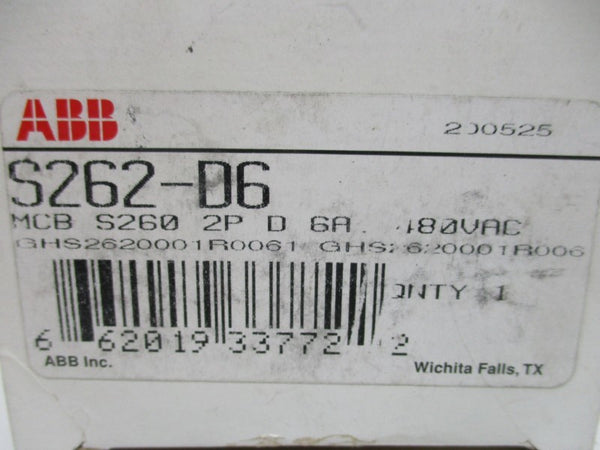 ABB S262-D6 CIRCUIT BREAKER 6A 480V  NSMP