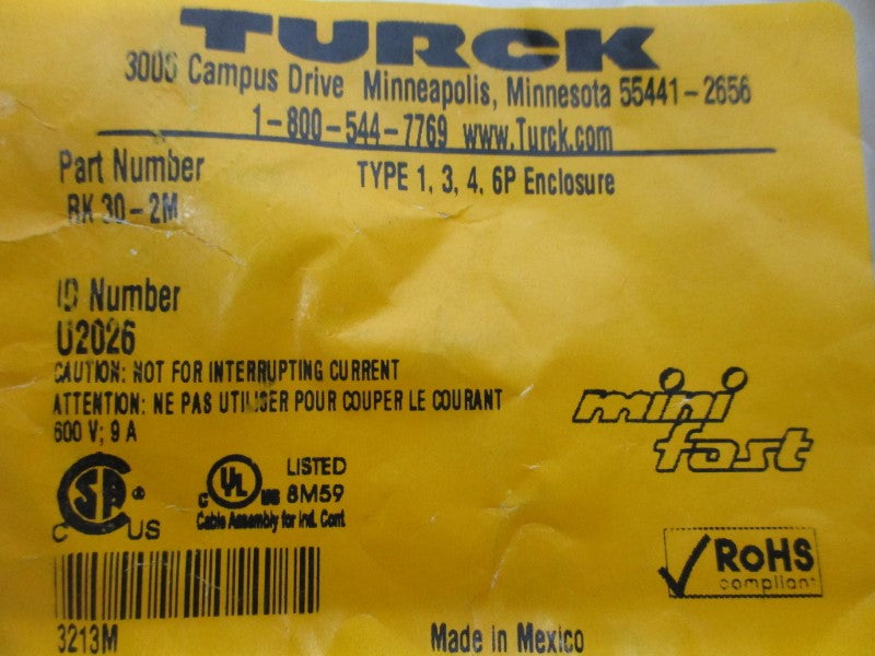 TURCK RK30-2M * NEW IN FACTORY BAG *