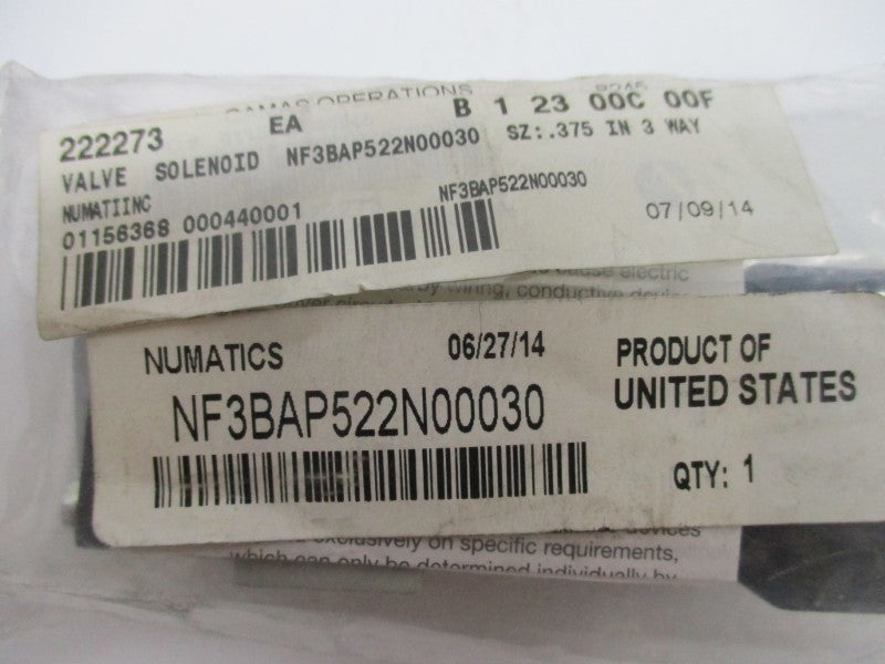 NUMATICS NF3BAP522N00030 * NEW IN FACTORY BAG *