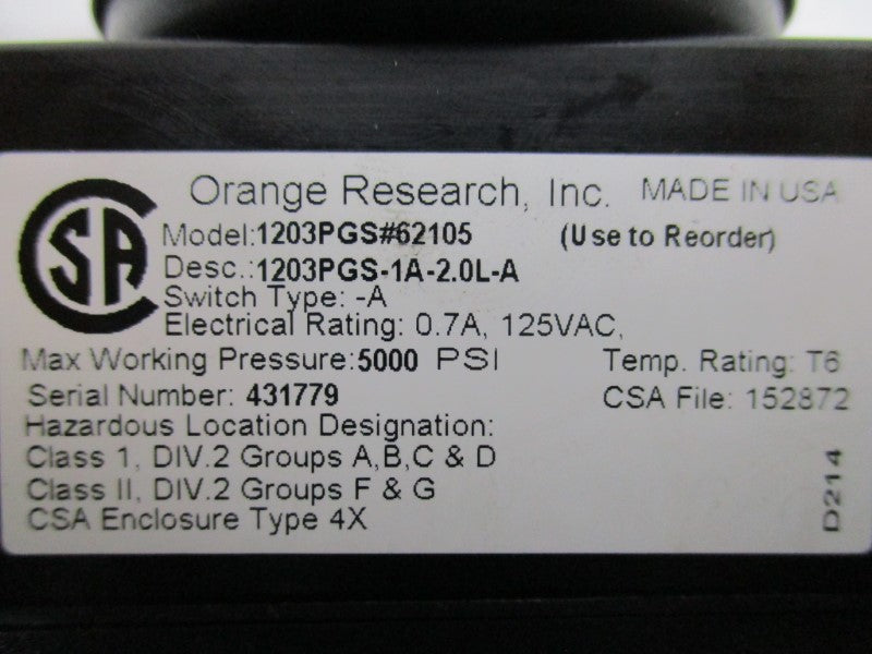ORANGE RESEARCH 1203PGS-1A-2.0L-A  NSMP