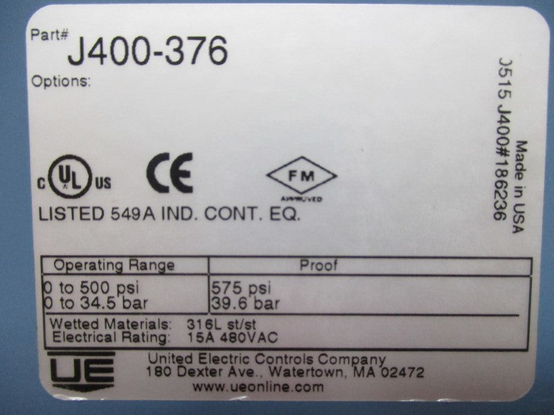 UNITED ELECTRIC J400-376 NSNP