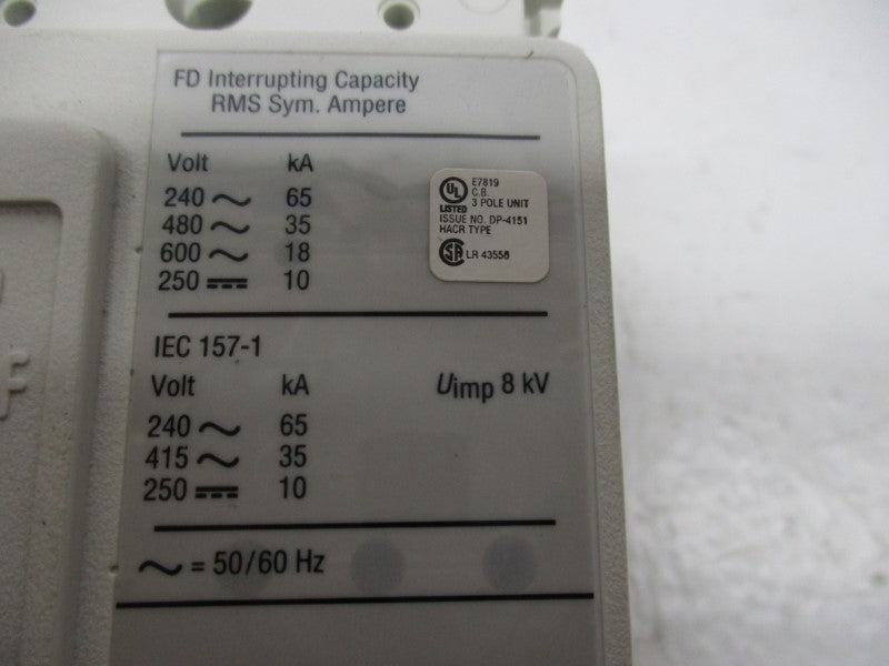CUTLER HAMMER FD3100 CIRCUIT BREAKER 100A 600V NSMP