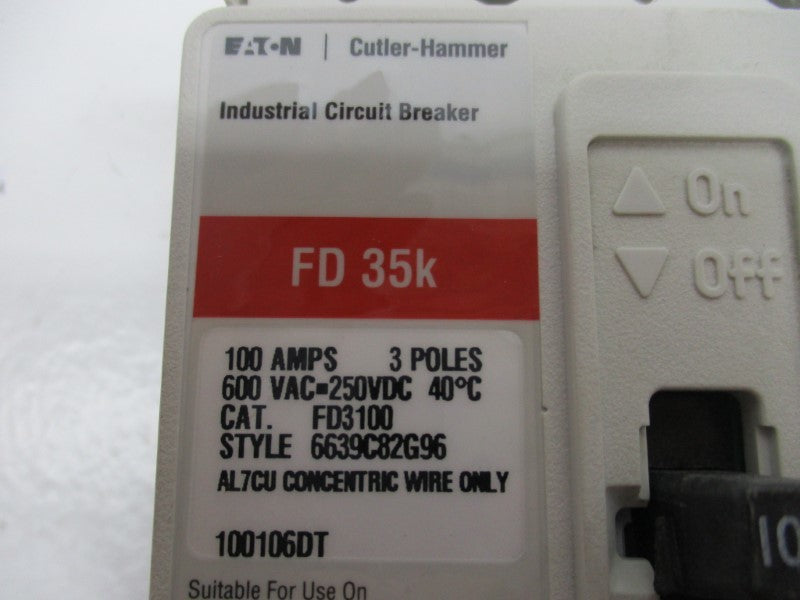 CUTLER HAMMER FD3100 CIRCUIT BREAKER 100A 600V NSMP