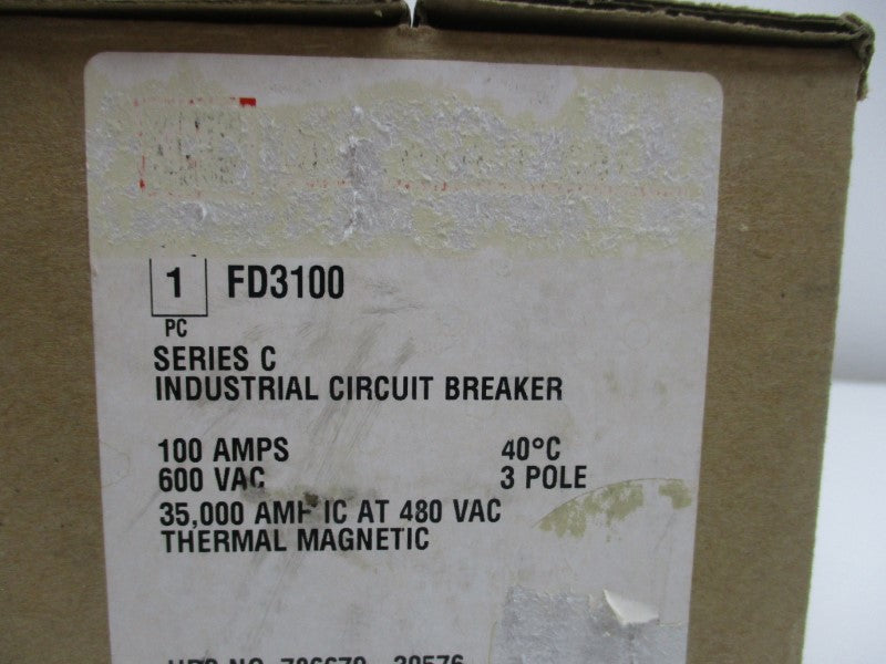 CUTLER HAMMER FD3100 CIRCUIT BREAKER 100A 600V NSMP