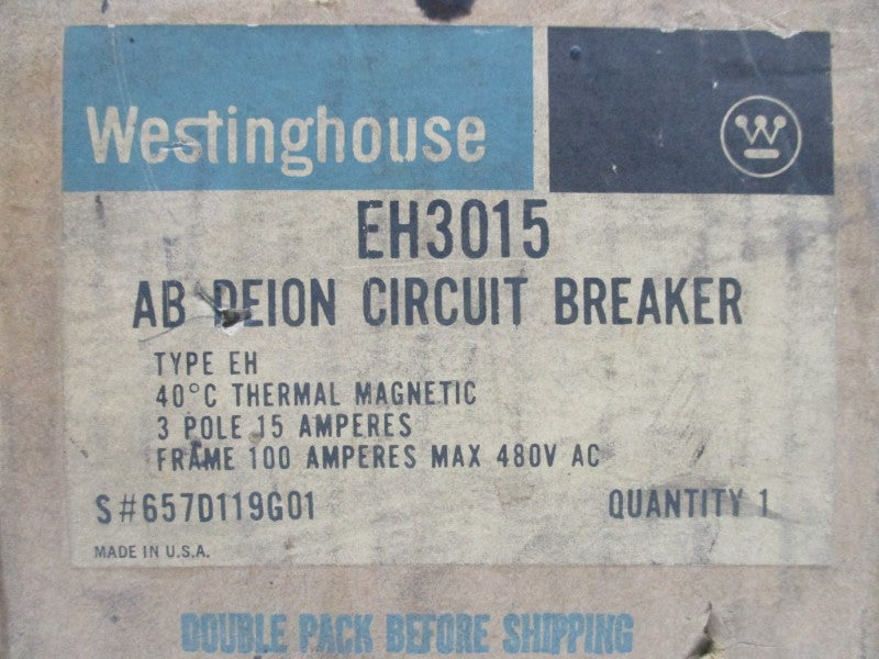 WESTINGHOUSE EH3015 CIRCUIT BREAKER 15A 480V * NSMP