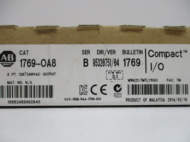 ALLEN BRADLEY 1769-OA8 SER. B F/W 3.1 DATE: 2014 NSFS
