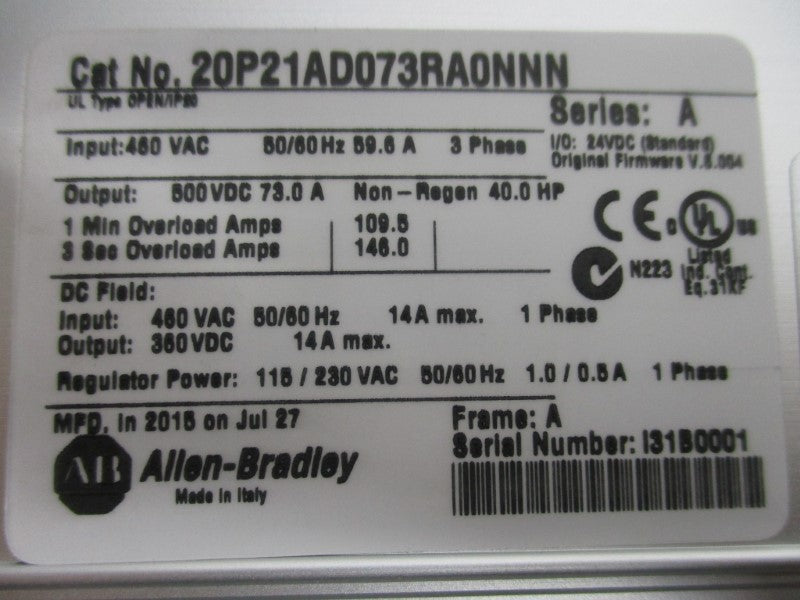 ALLEN BRADLEY 20P21AD073RA0NNN SER. A F/W 6.004 NSMP