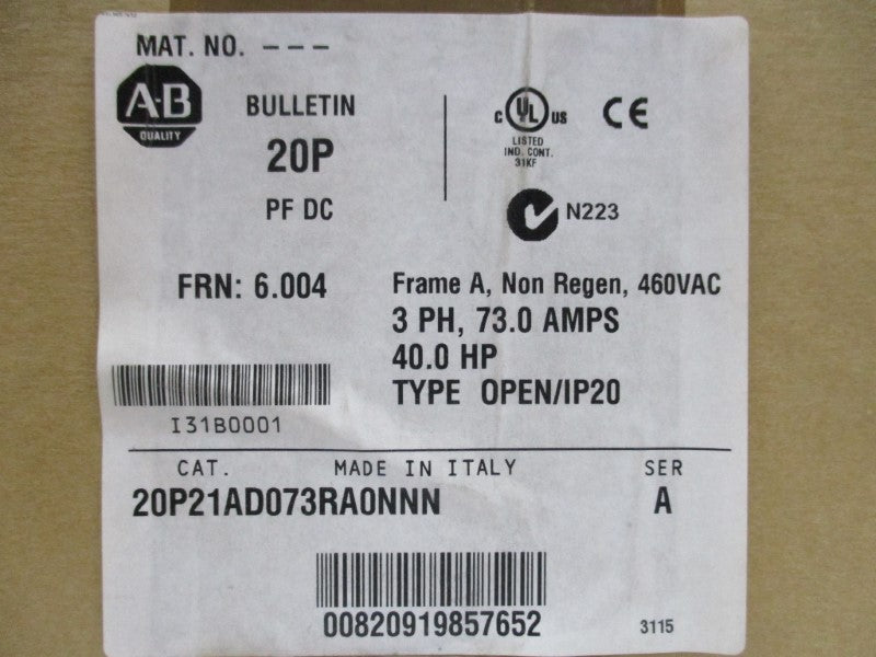 ALLEN BRADLEY 20P21AD073RA0NNN SER. A F/W 6.004 NSMP