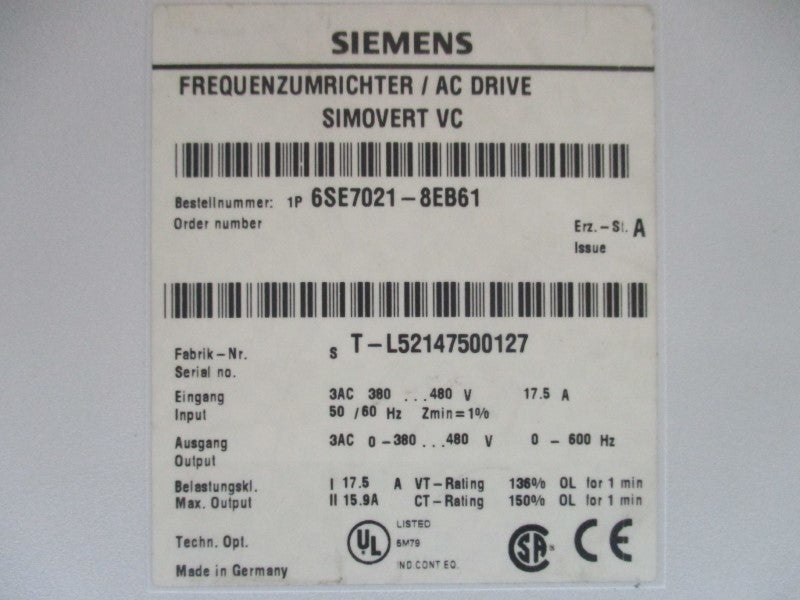 SIEMENS 6SE7021-8EB61 REMAN