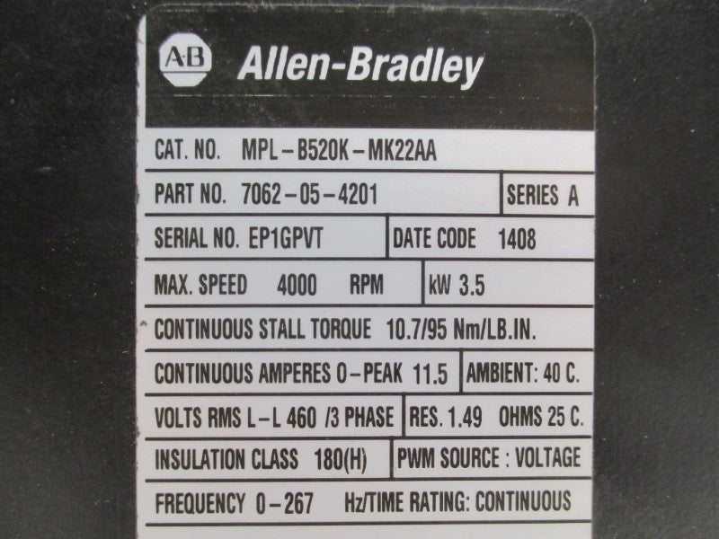 ALLEN BRADLEY MPL-B520K-MK22AA SER. A NSMP