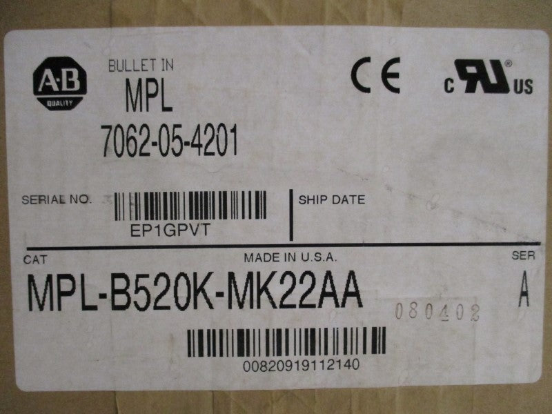 ALLEN BRADLEY MPL-B520K-MK22AA SER. A NSMP