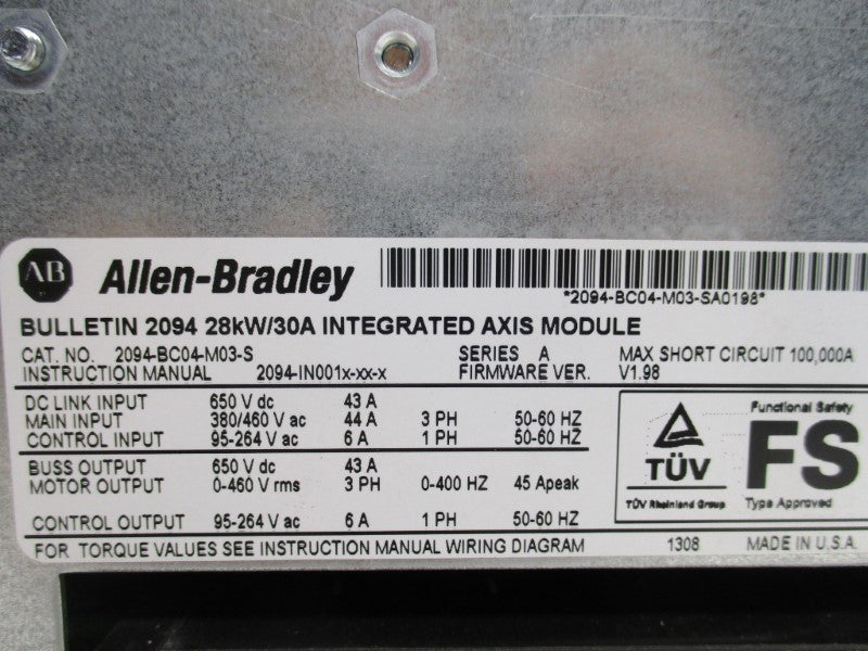 ALLEN BRADLEY 2094-BC04-M03-S SER. A F/W 1.98 NSMP