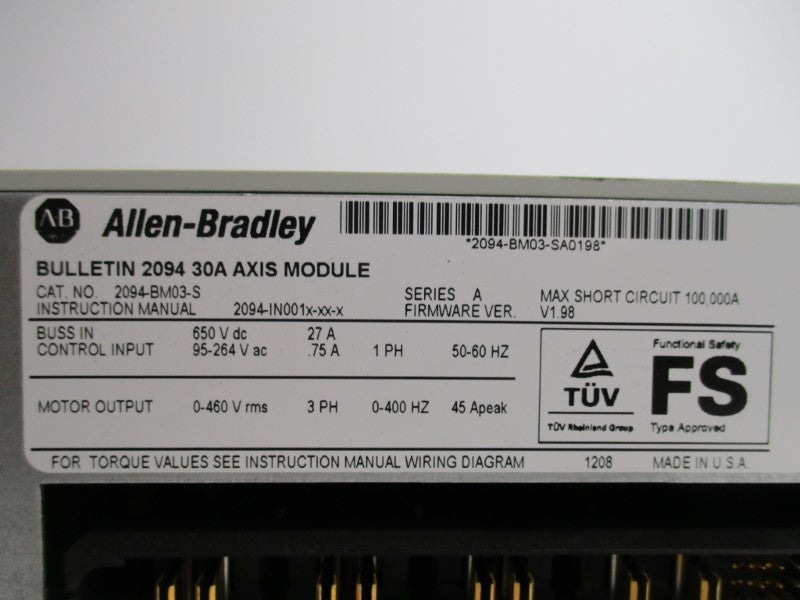 ALLEN BRADLEY 2094-BM03-S SER. A F/W 1.98 NSMP