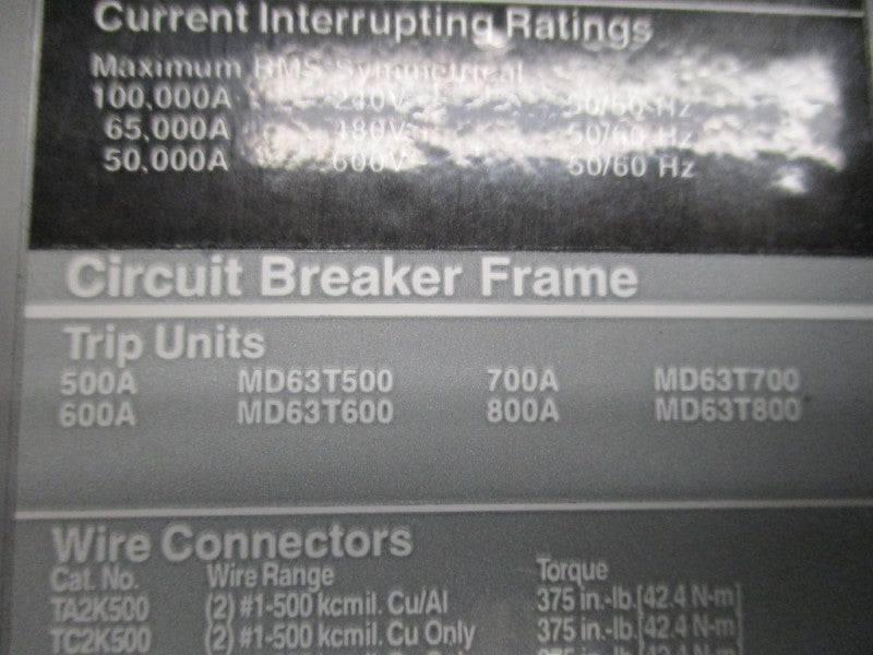 SIEMENS HMD63F800 800A 600V UNMP