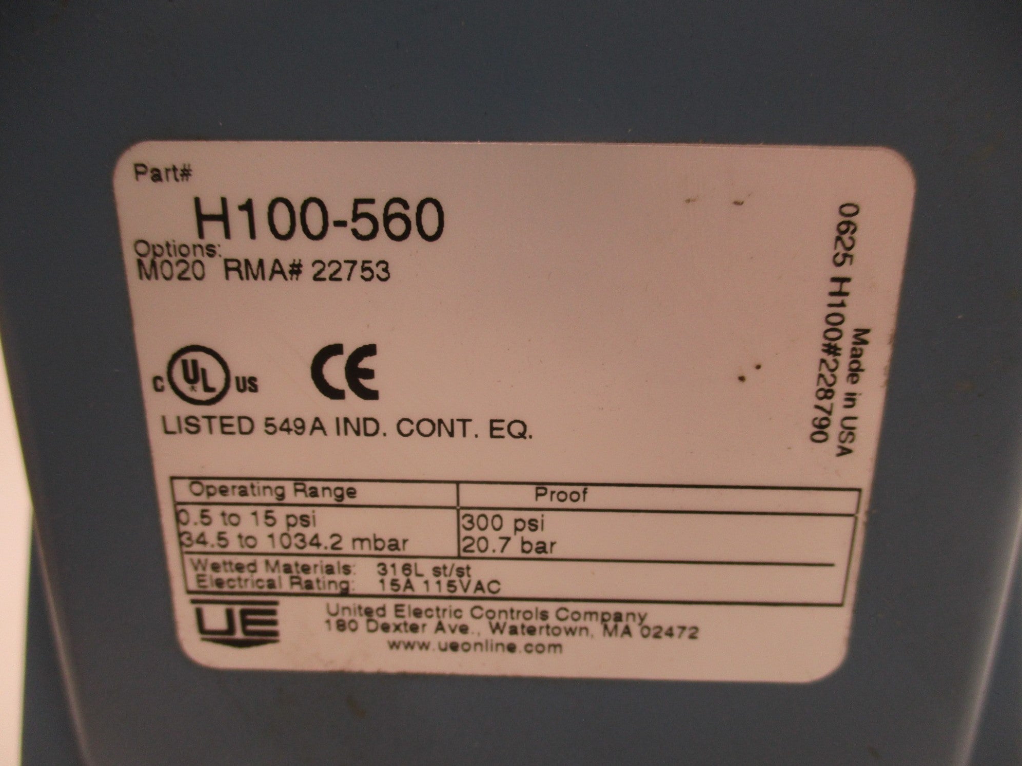 UNITED ELECTRIC H100-560 NSMP