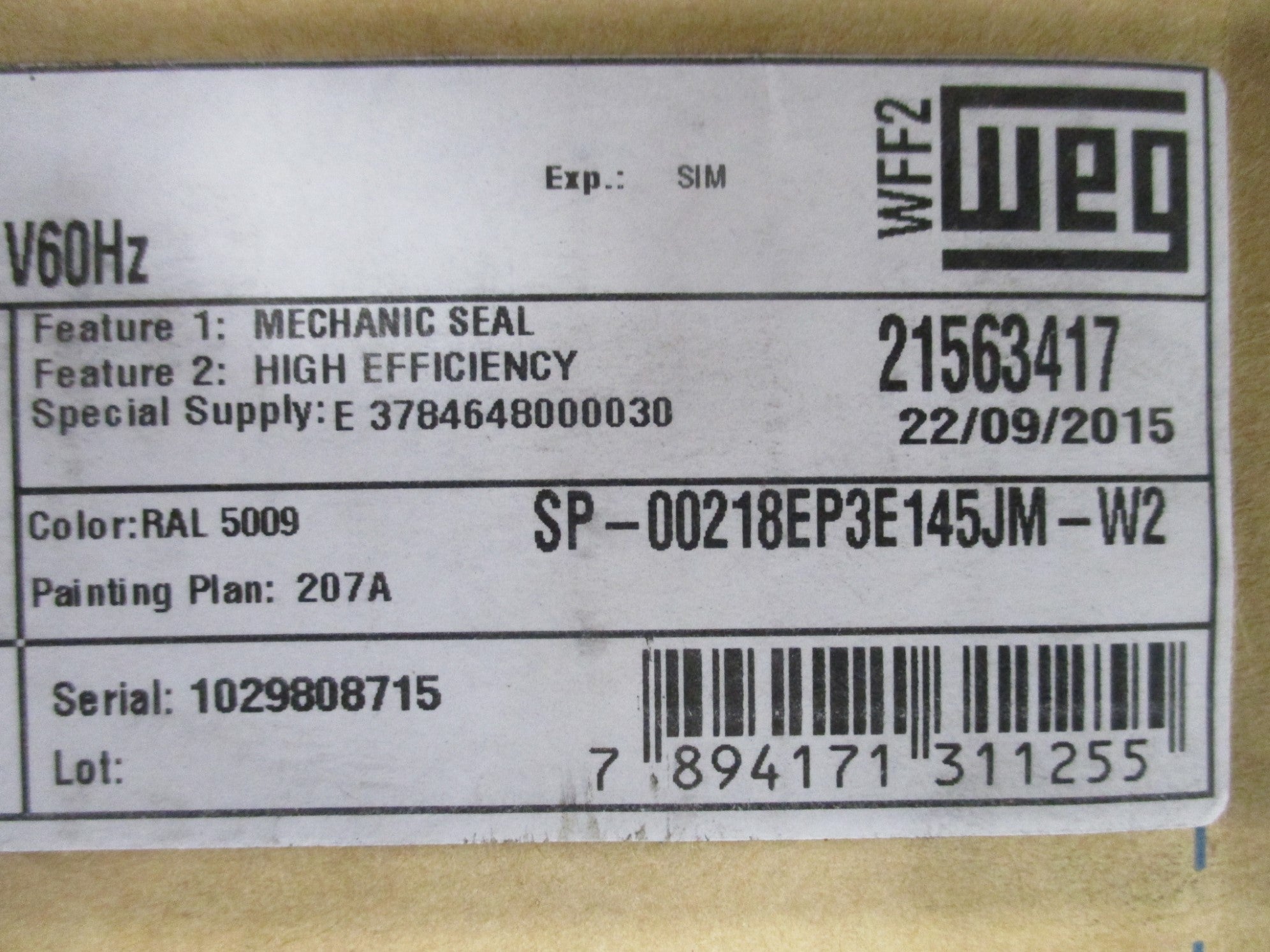 WEG SP-00218EP3E145JM-W2 NSMP