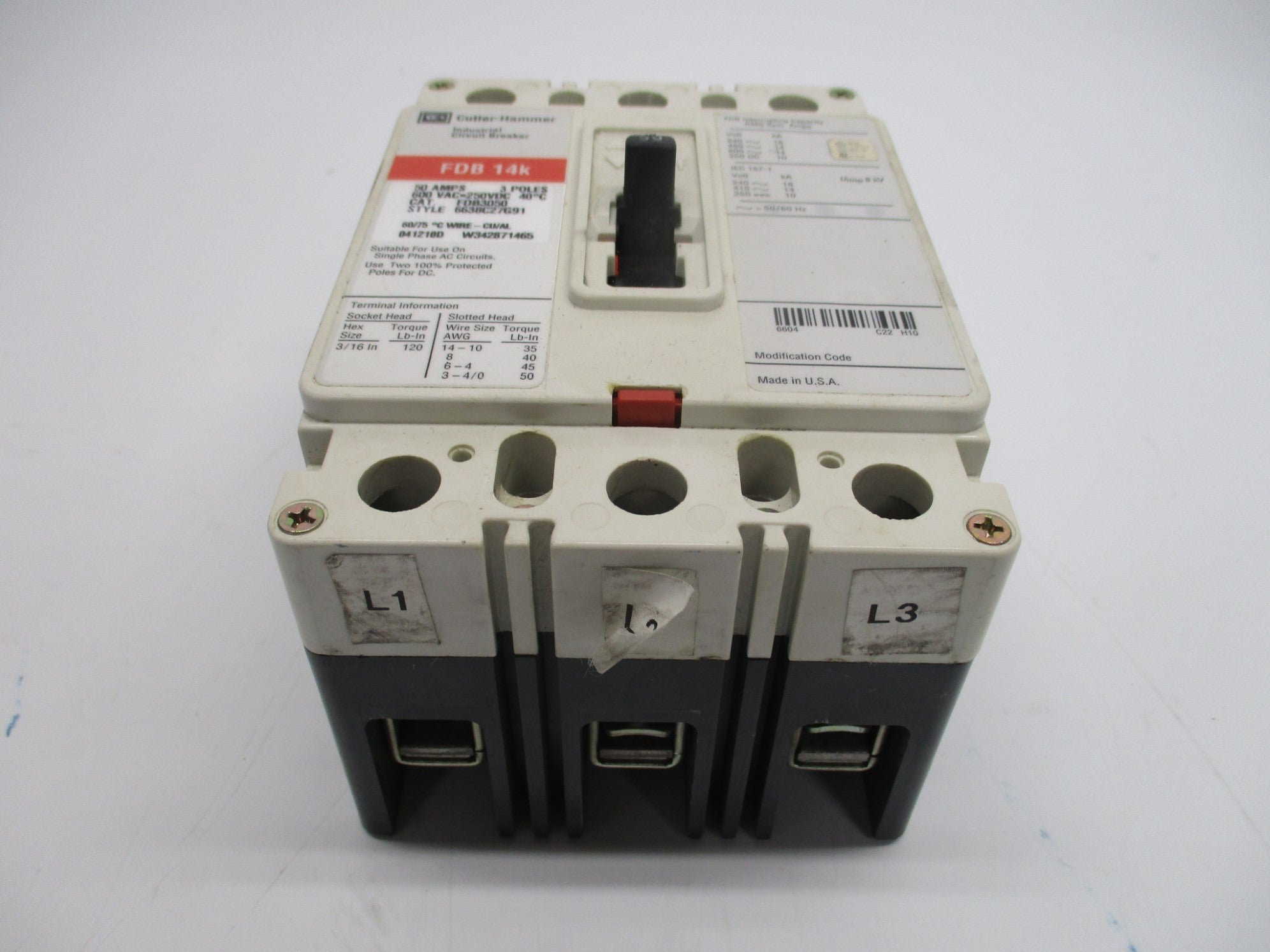 CUTLER HAMMER FDB3050 50A 600V (WHITE) NSNP