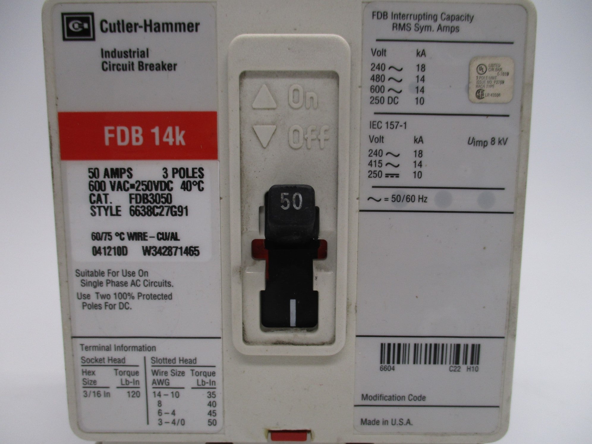 CUTLER HAMMER FDB3050 50A 600V (WHITE) NSNP