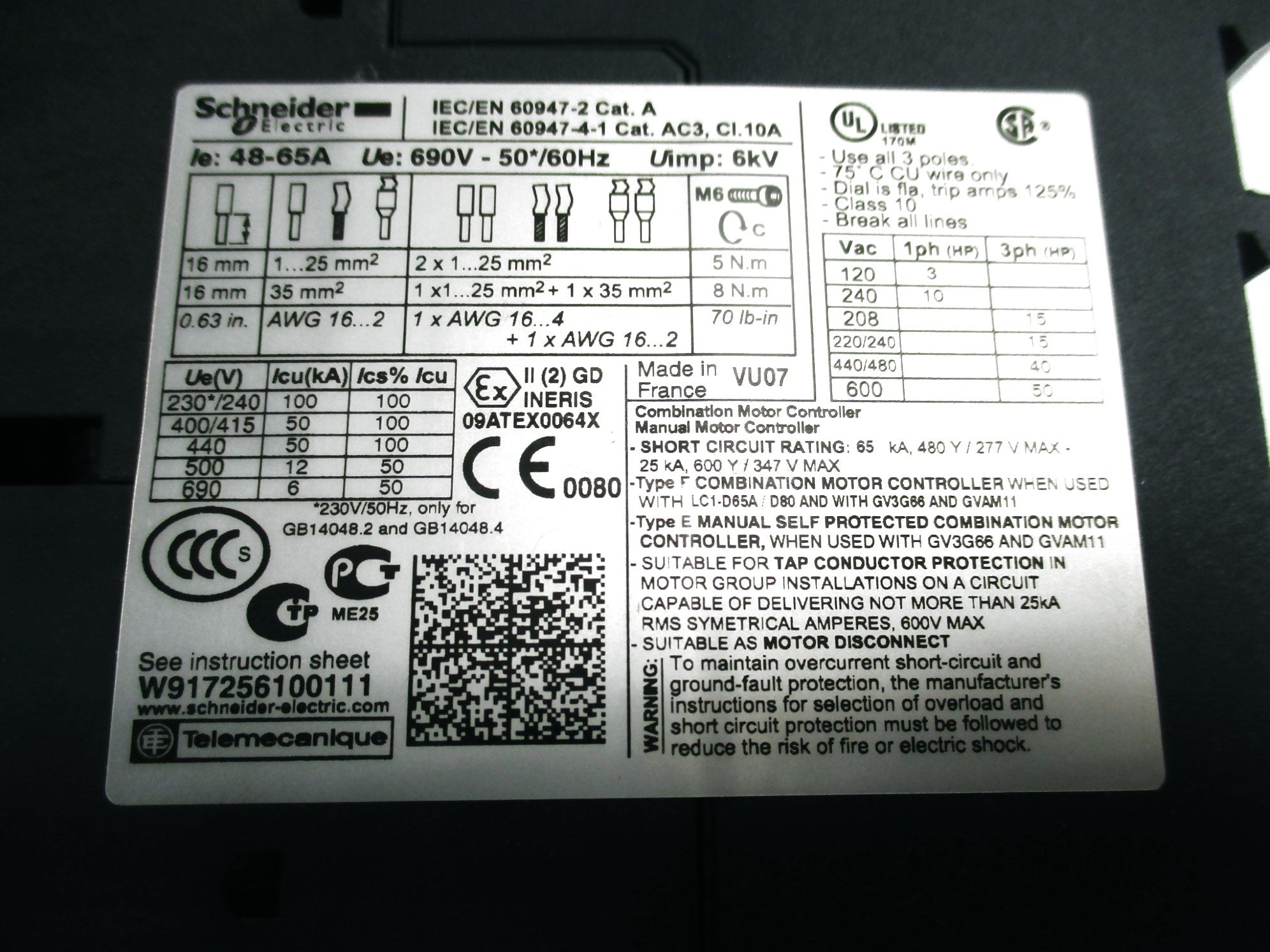 SCHNEIDER ELECTRIC GV3P65 NSNP