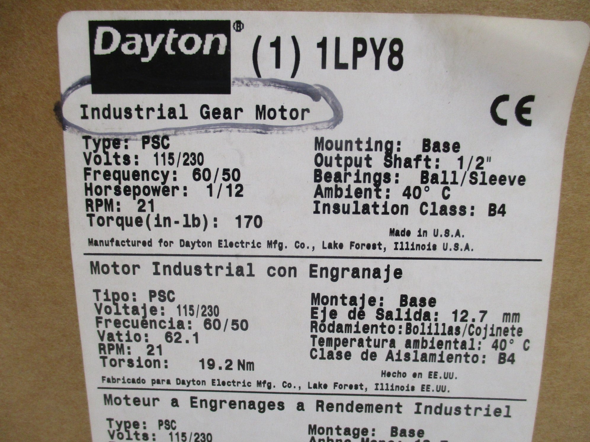 DAYTON 1LPY8 NSMP