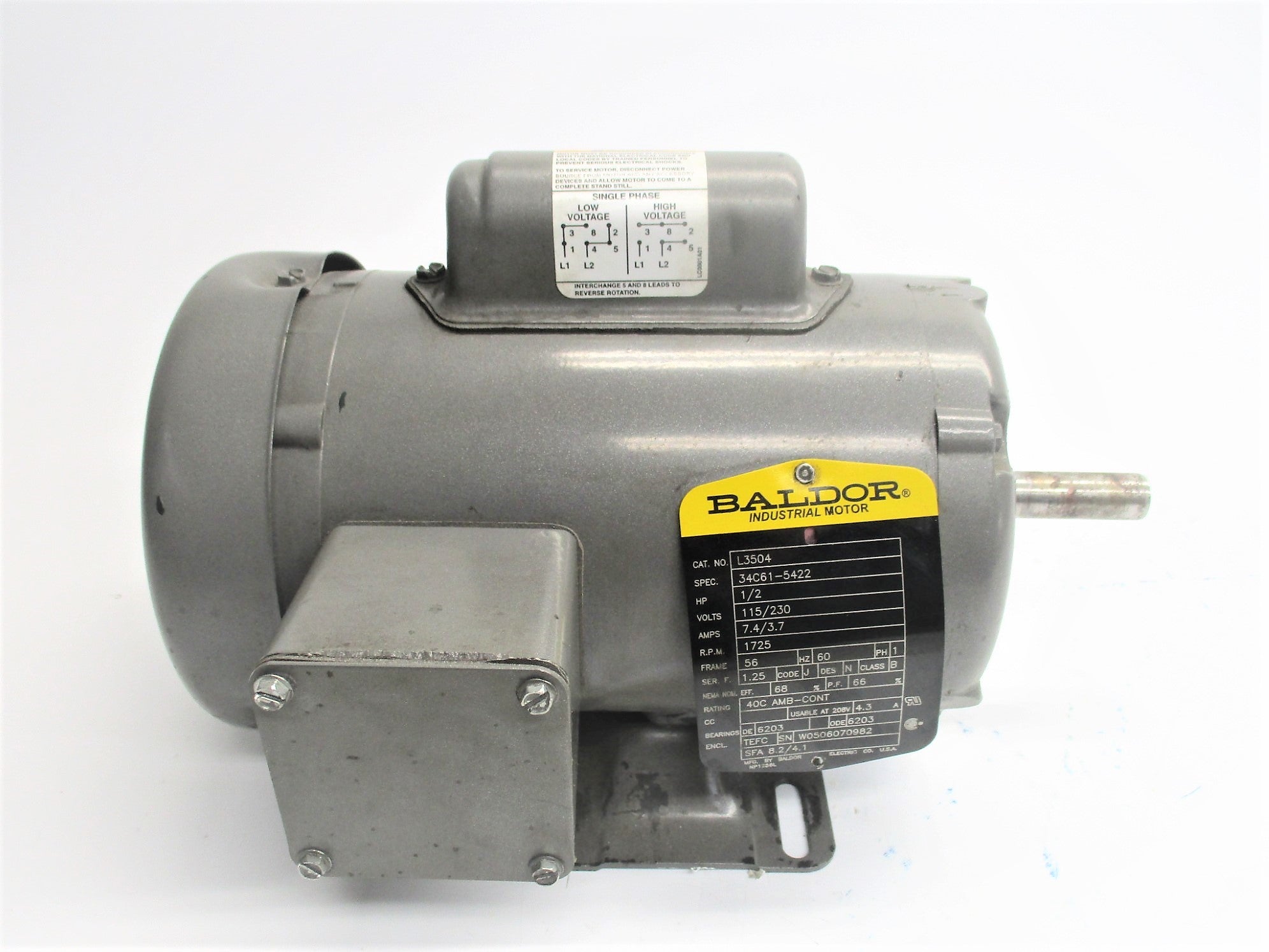 BALDOR L3504 34C61-5422 115/230V 7.4/3.7A UNMP