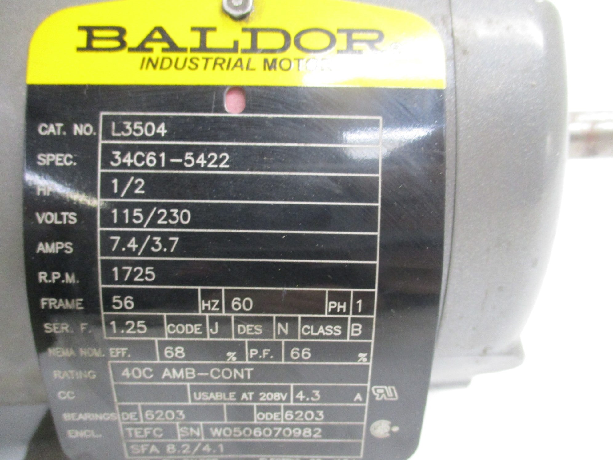 BALDOR L3504 34C61-5422 115/230V 7.4/3.7A UNMP