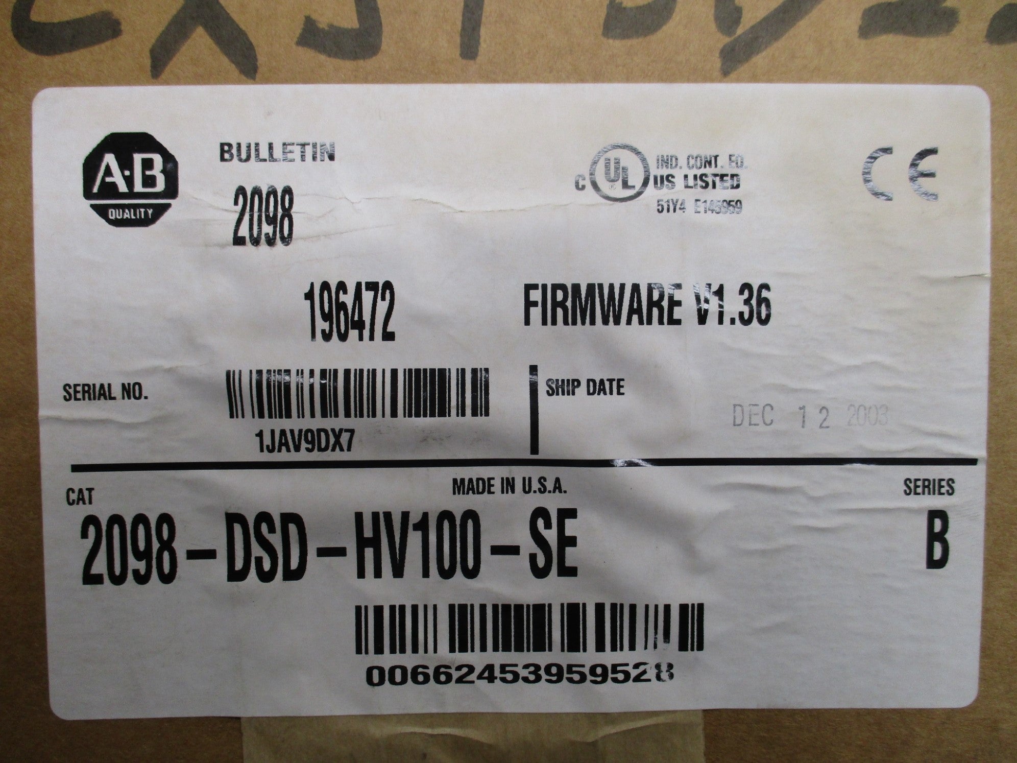 ALLEN BRADLEY 2098-DSD-HV100-SE SER. B F/W 1.36 NSMP