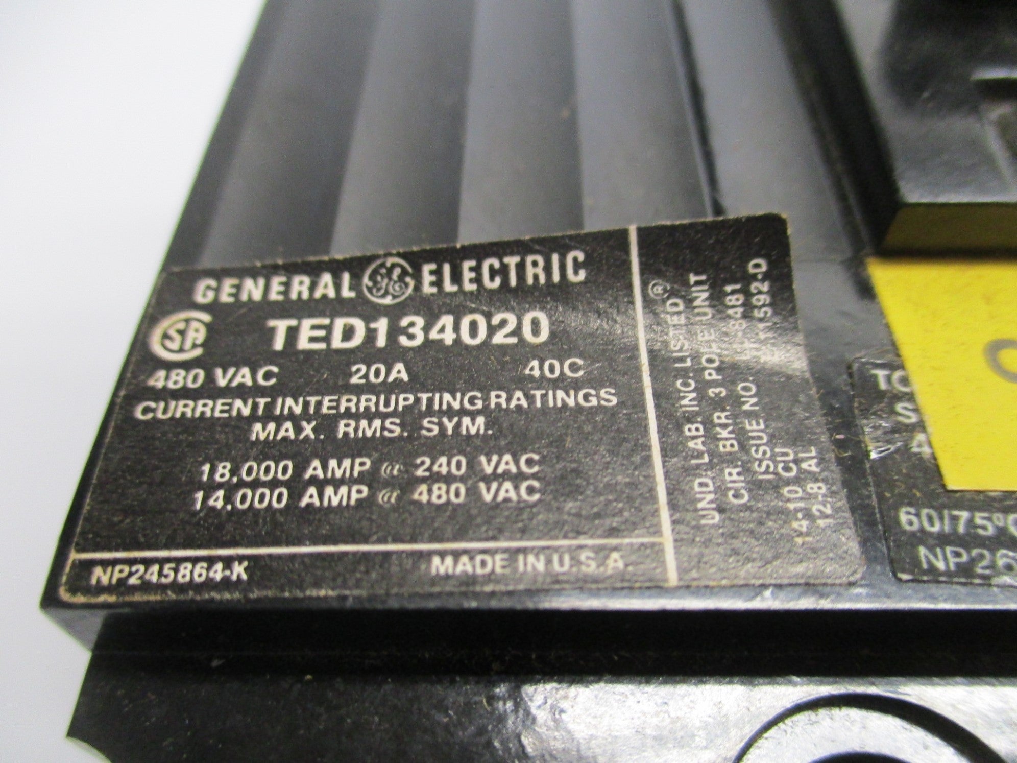 GENERAL ELECTRIC TED134020 20A 480V (BLACK) NSMP