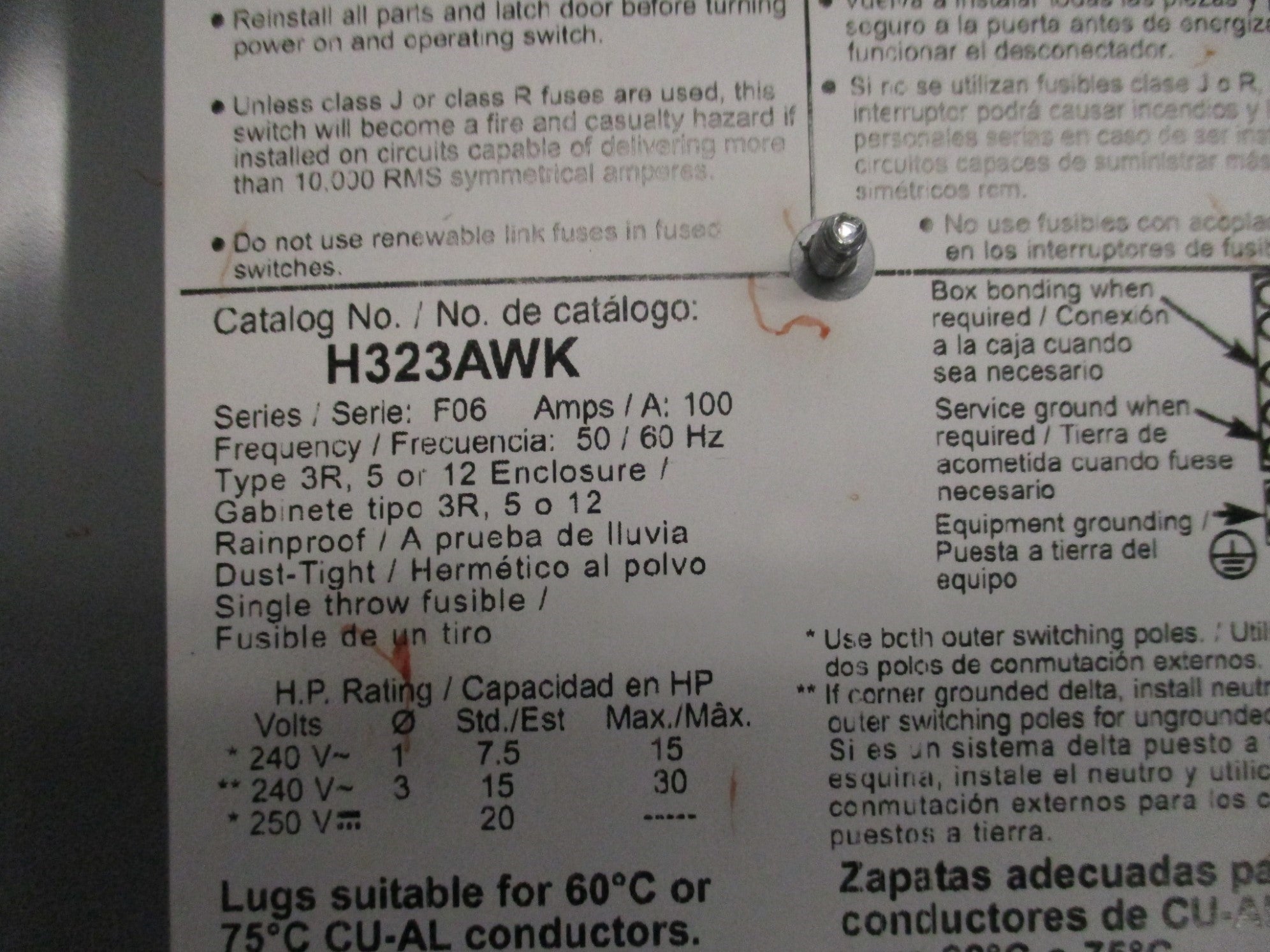 SQUARE D H323AWK SER. F06 NSNP