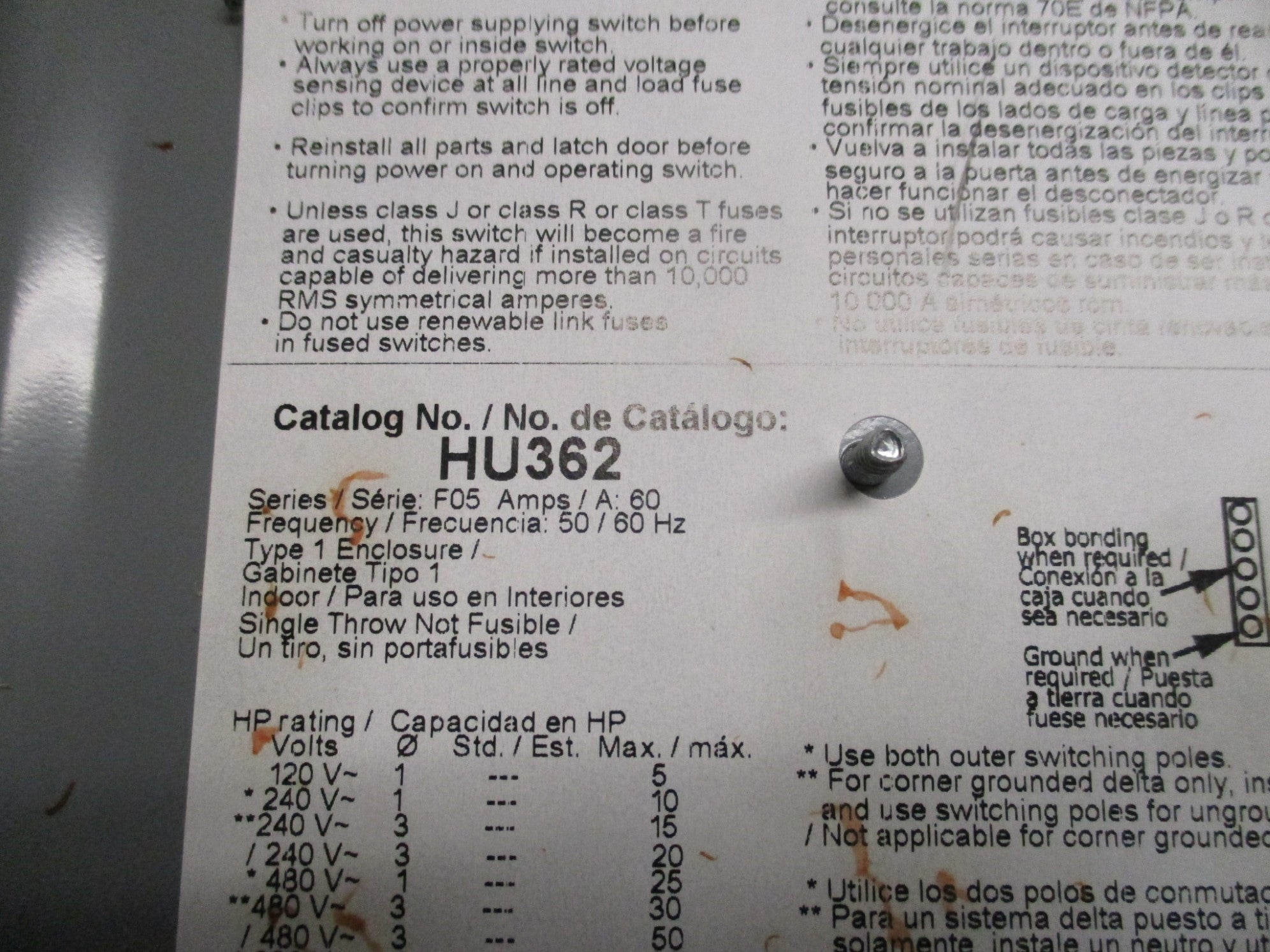 SQUARE D HU362 SER. F05 UNMP