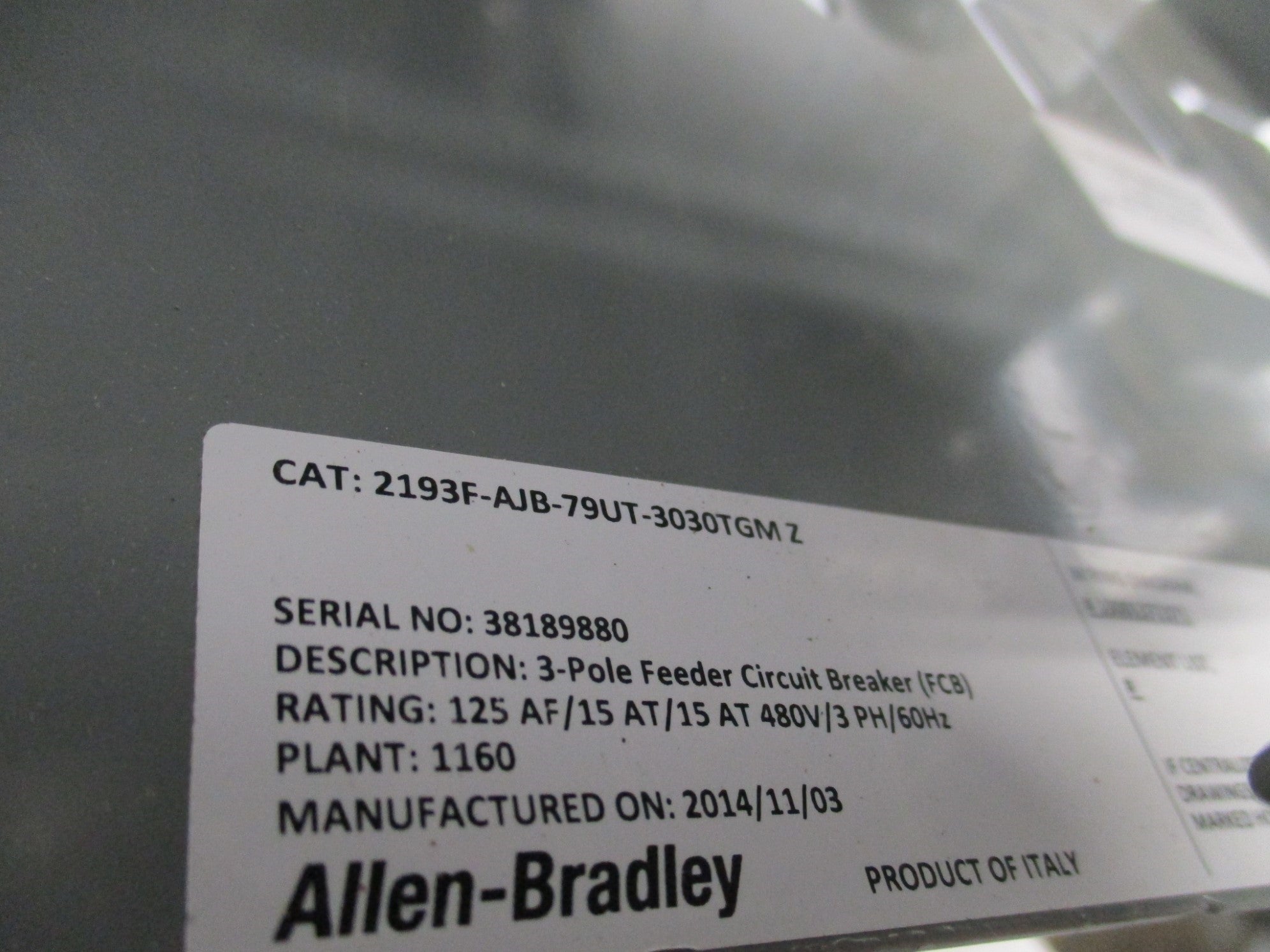 ALLEN BRADLEY 2193F-AJB-79UT-3030TGM SER. Z NSNP