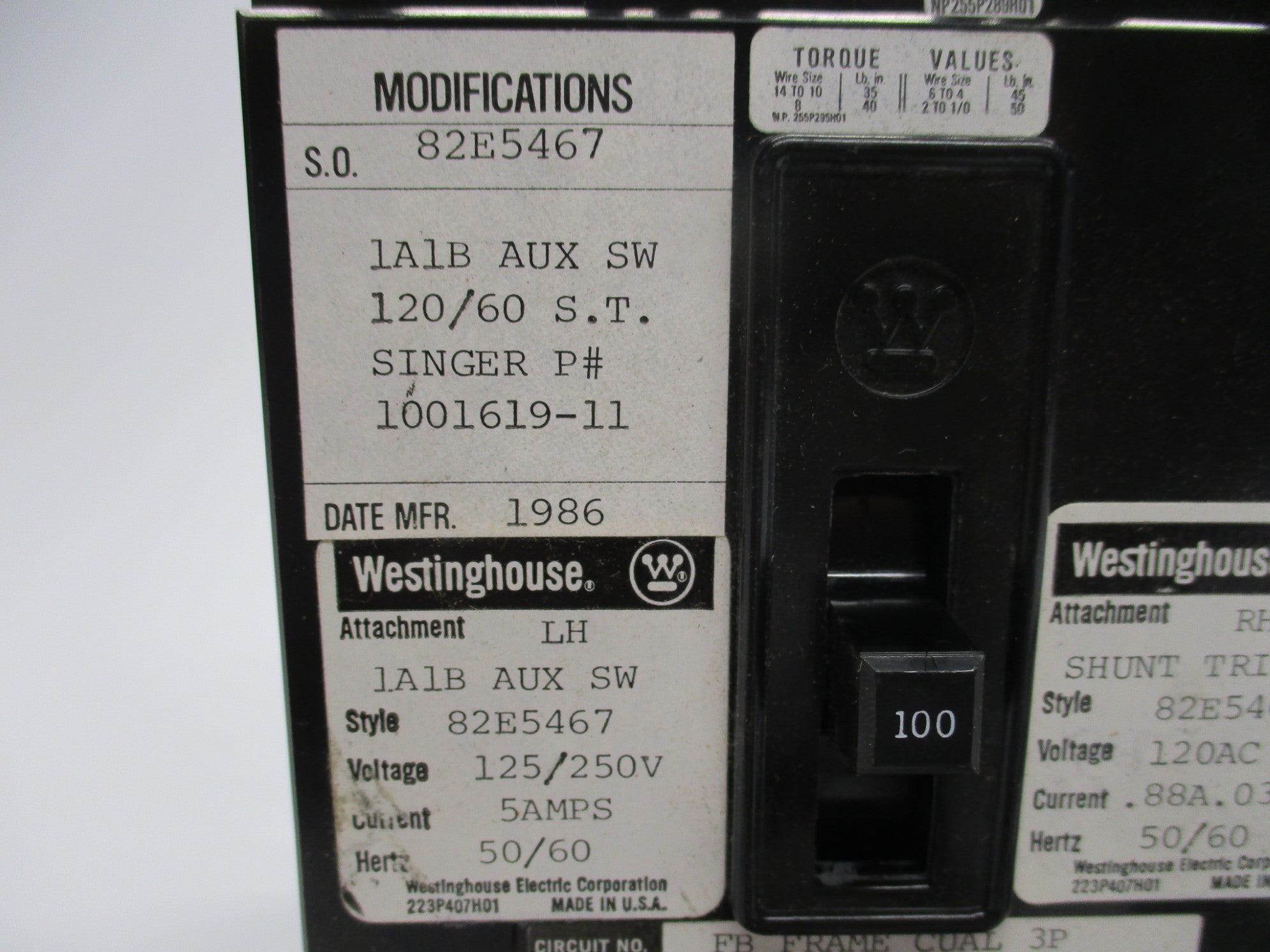 WESTINGHOUSE 82E5647 100A 600V (BLACK) NSMP