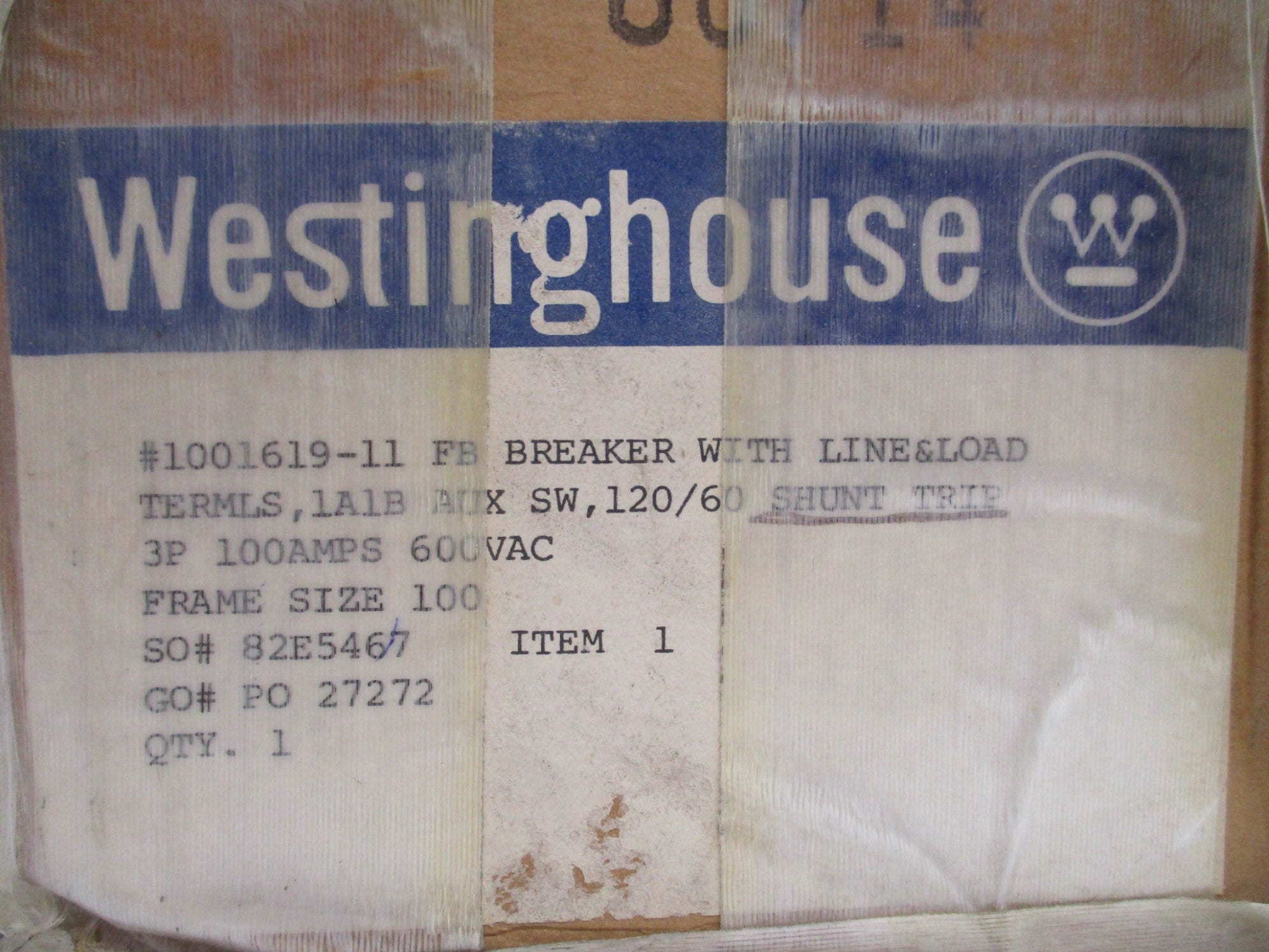 WESTINGHOUSE 82E5647 100A 600V (BLACK) NSMP
