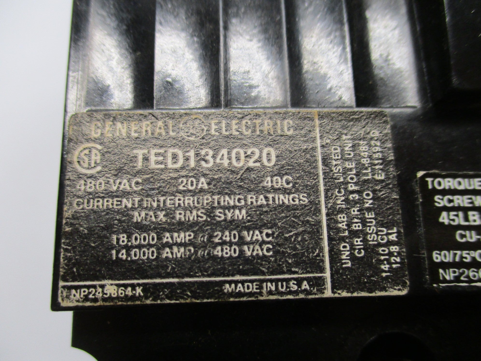 GENERAL ELECTRIC TED134020 480VAC 20A UNMP