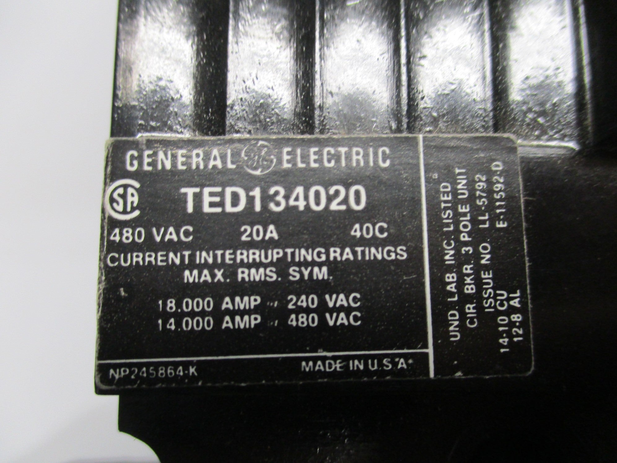 GENERAL ELECTRIC TED134020 480V 20A (BLACK) NSNP