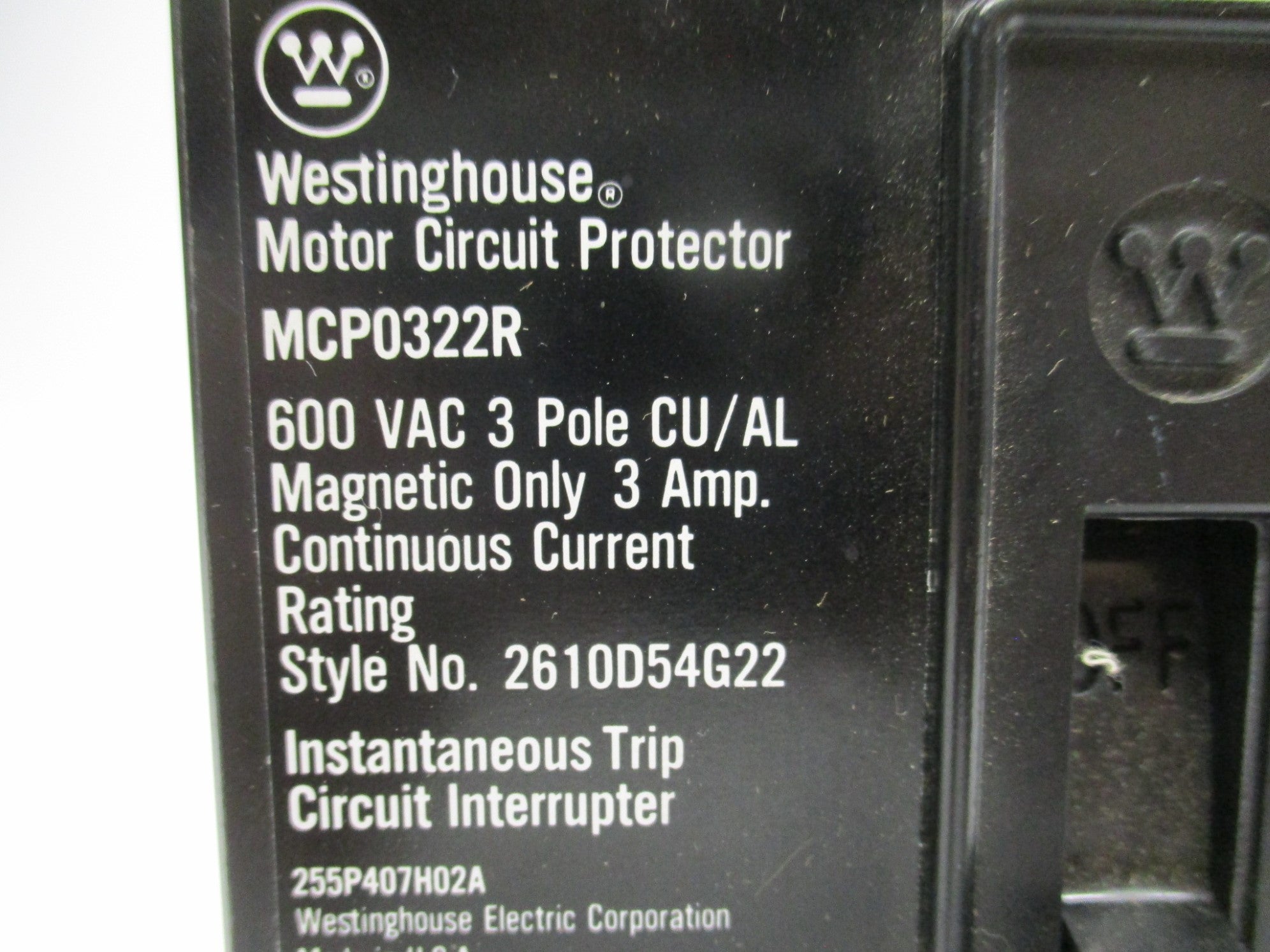 WESTINGHOUSE MCP0322R 3A 600V (BLACK) NSMP