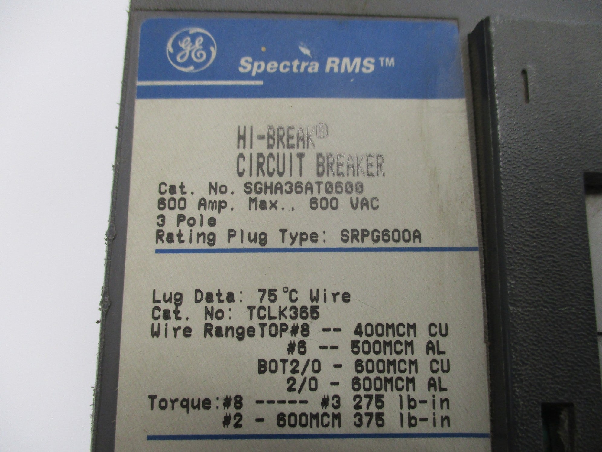 GENERAL ELECTRIC SGHA36AT0600 600A 600V UNMP
