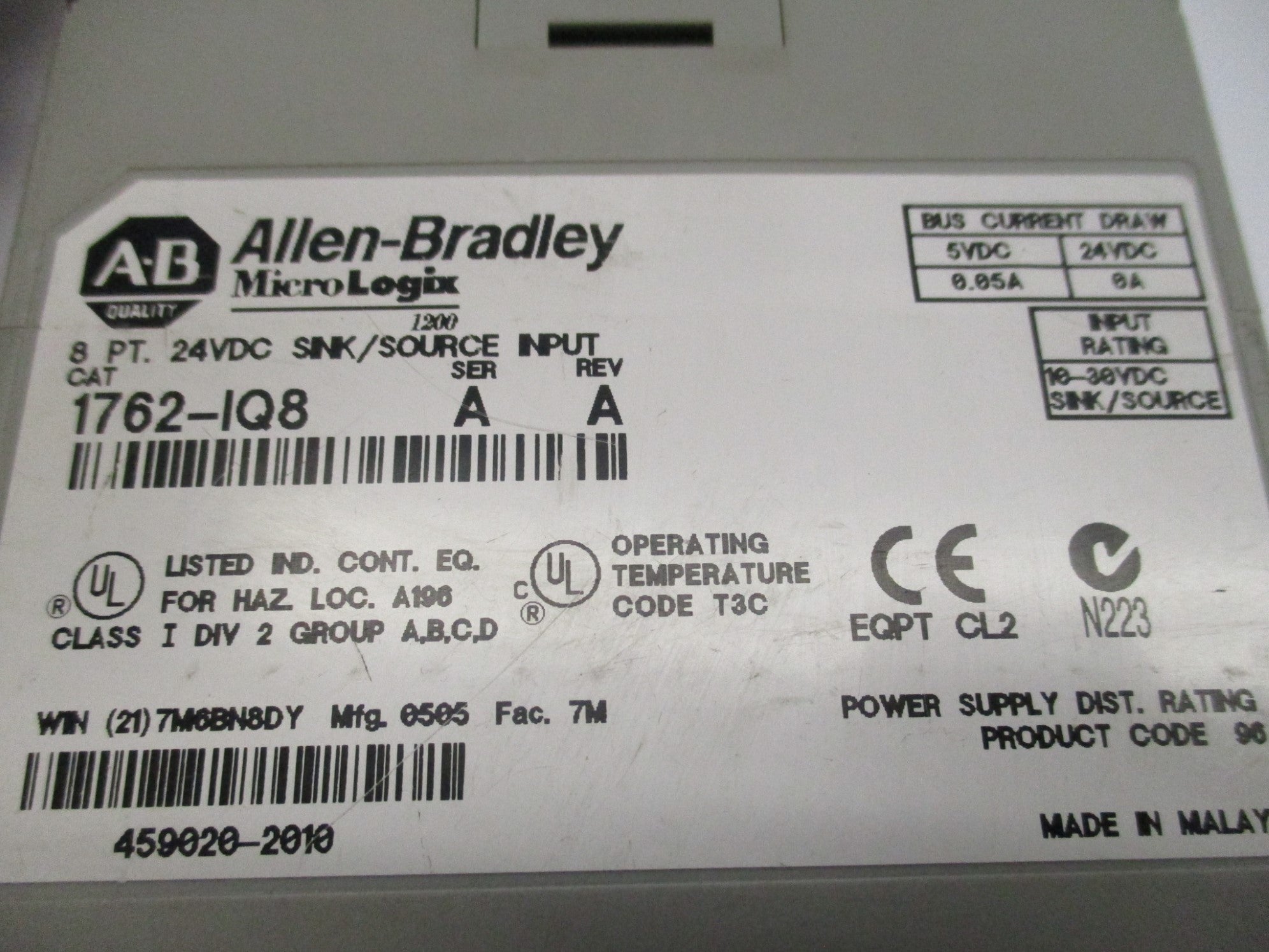 ALLEN BRADLEY 1762-IQ8 SER. A NSNP