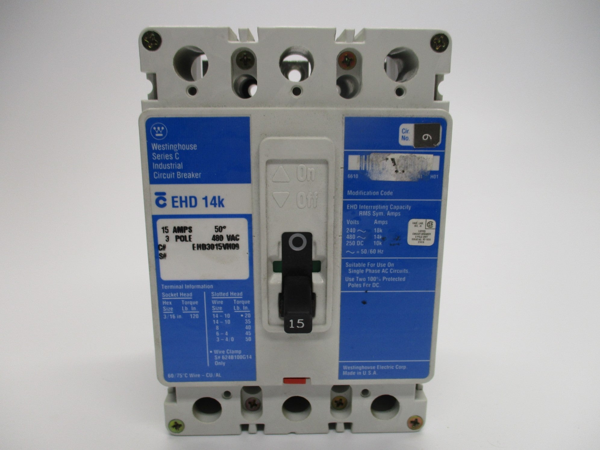 WESTINGHOUSE EHD3015VH09 SER. C 15A 480V (BLUE) UNMP