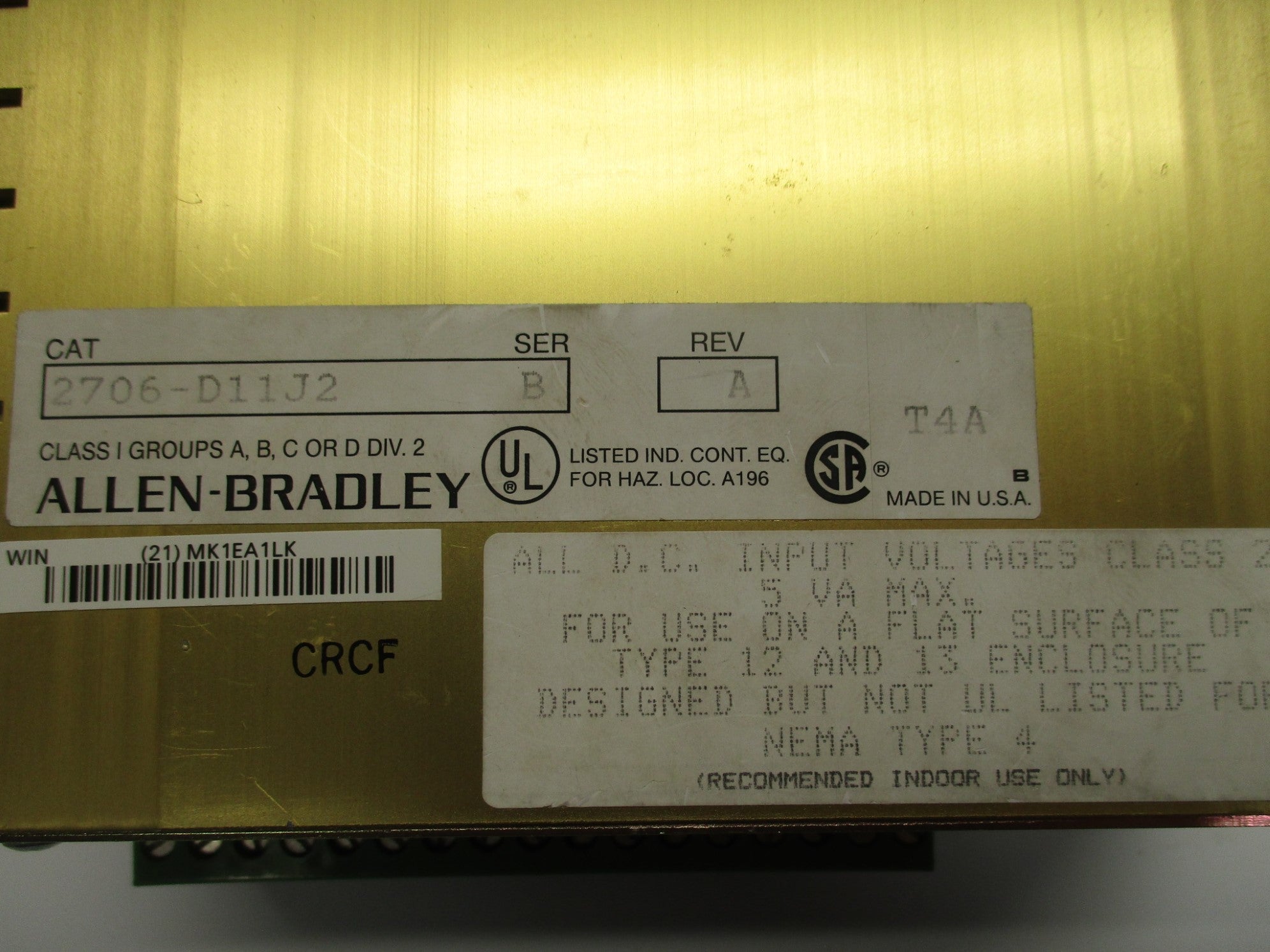INDUSTRIAL SPARE PART 2706-D11J2 SER. B NSNP