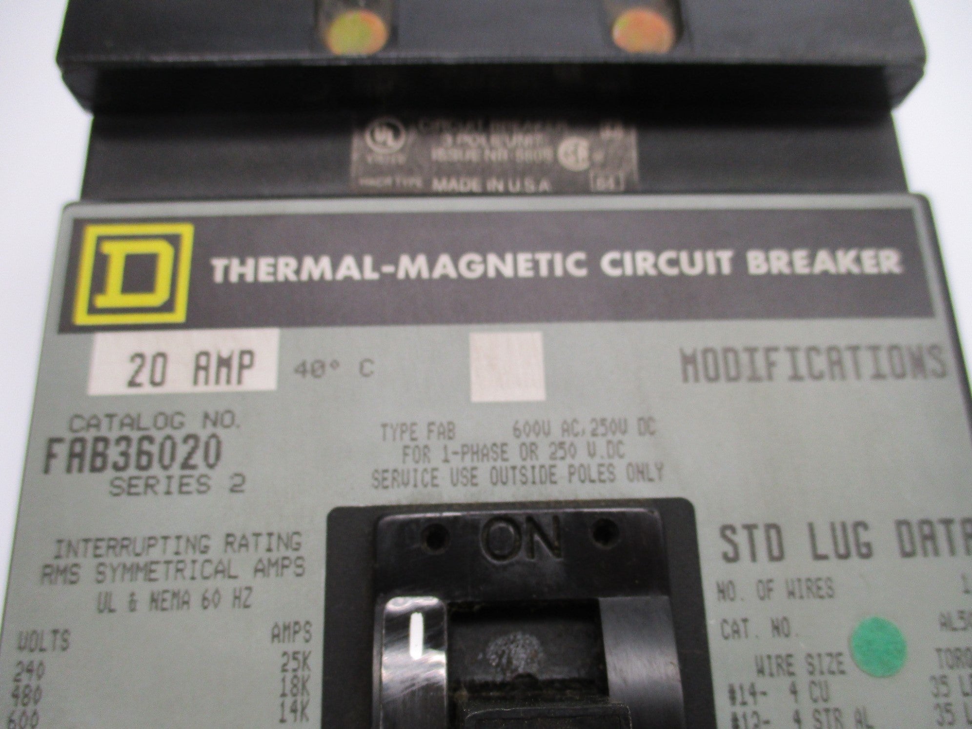 SQUARE D FAB36020 SER. 2 20A 600V (GREY) NSMP