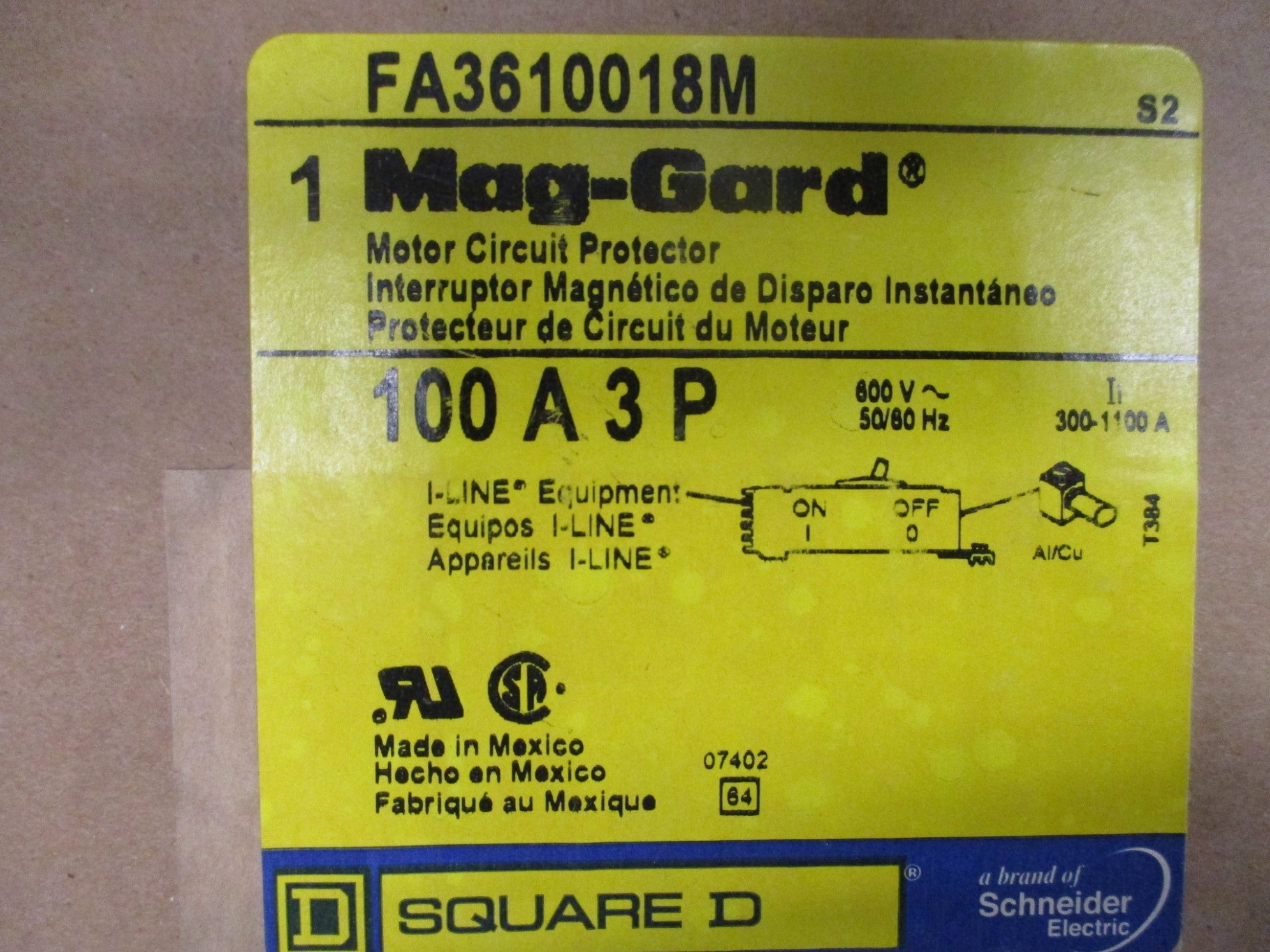 SQUARE D FA3610018M 100A 600V NSMP