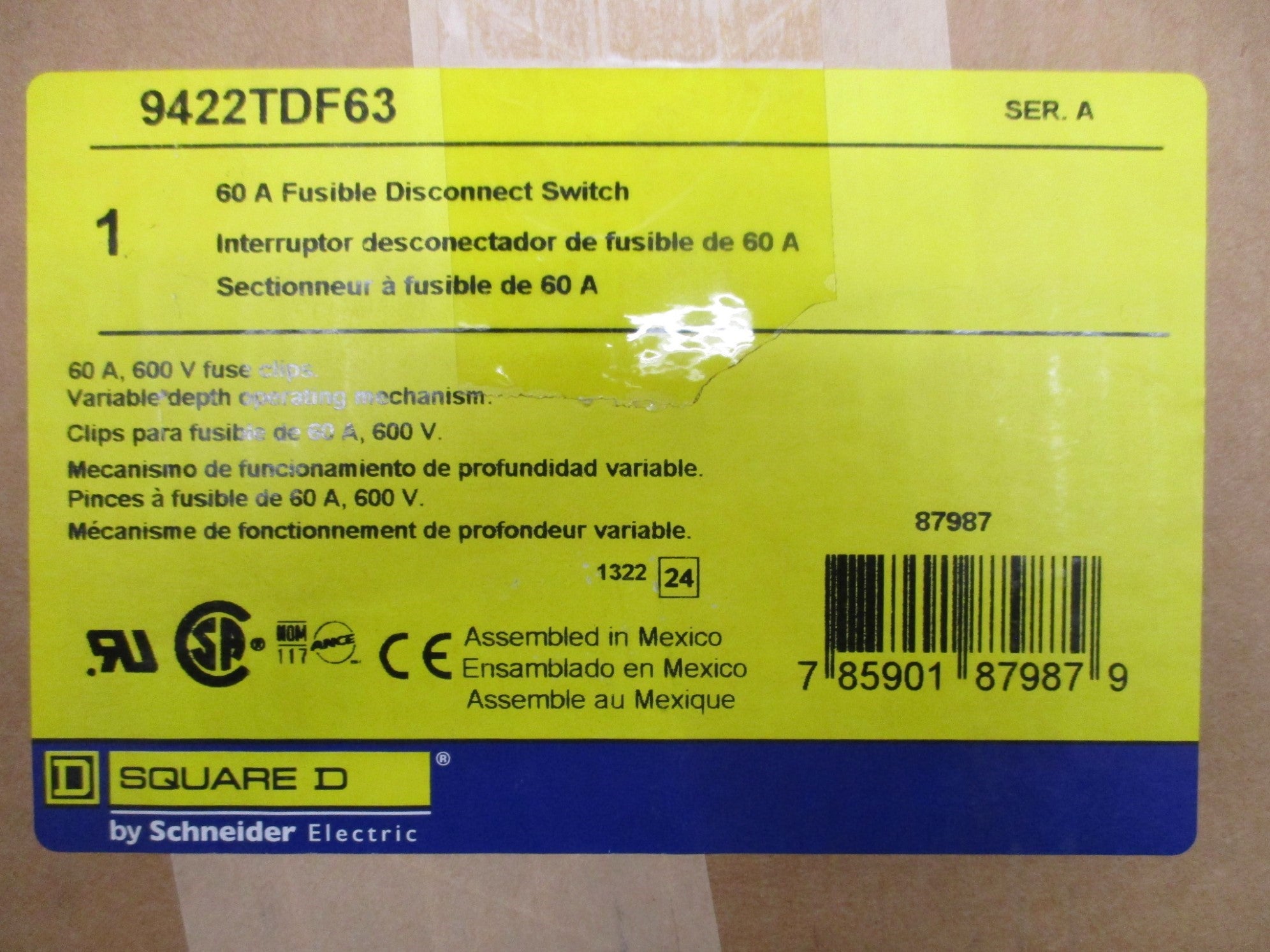 SQUARE D 9422TDF63 SER. A 600V 60A NSMP