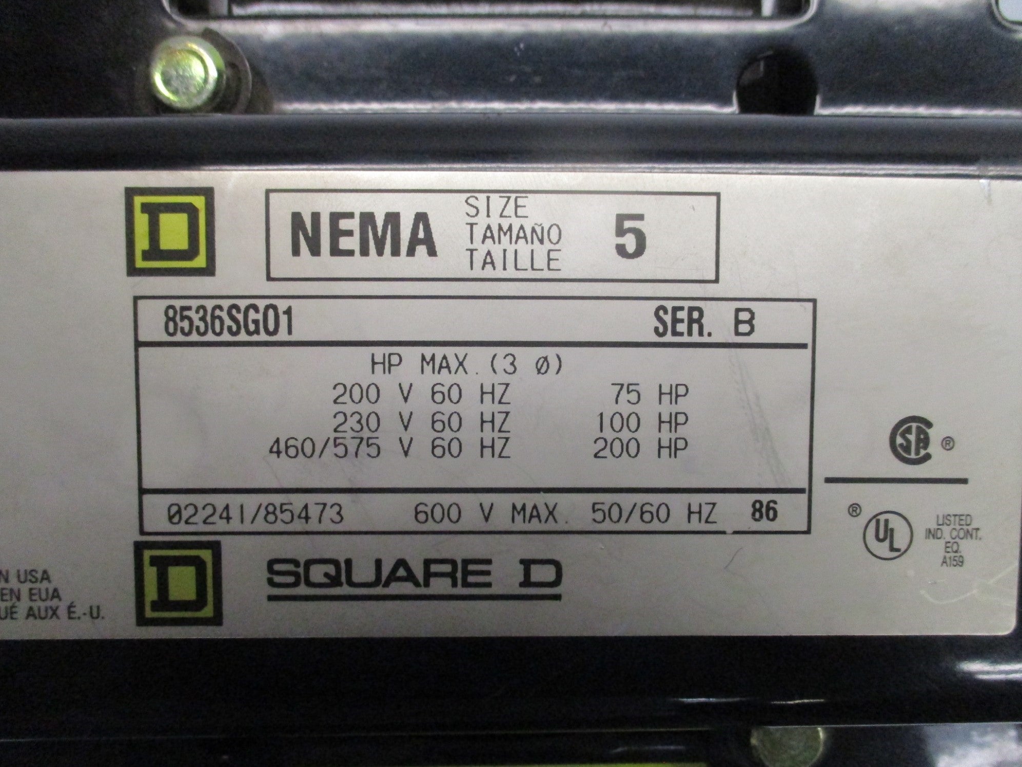 SQUARE D 8536SG01 SER. B UNMP