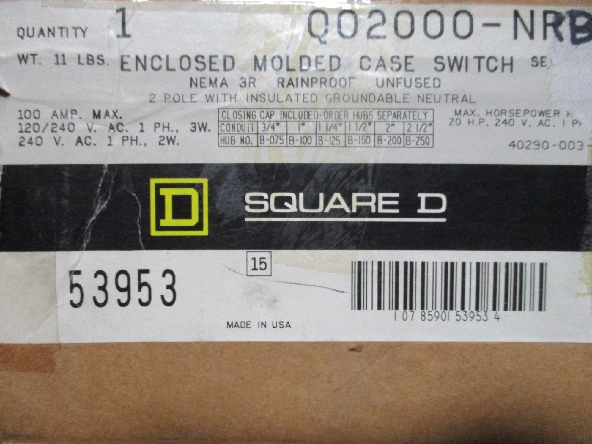 SQUARE D Q02000NRB SER. E1 NSMP
