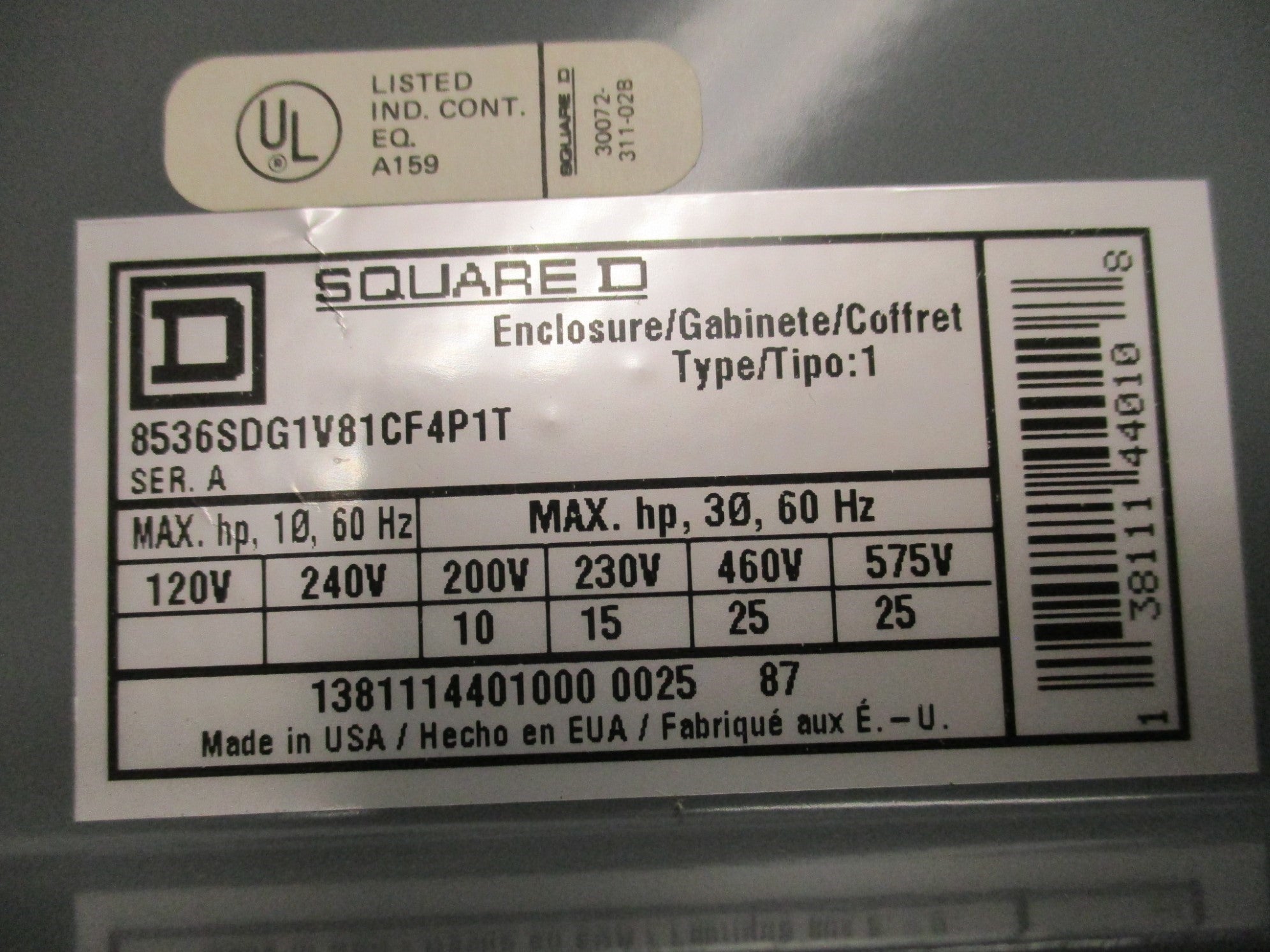 SQUARE D 8536SDG1V81CF4P1T SER. A (AS PICTURED) NSMP